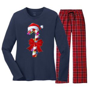 Cute Christmas Candy Cane Women's Long Sleeve Flannel Pajama Set 