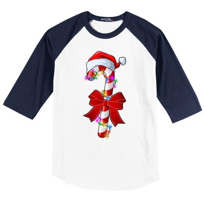 Cute Christmas Candy Cane Baseball Sleeve Shirt