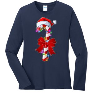 Cute Christmas Candy Cane Ladies Long Sleeve Shirt