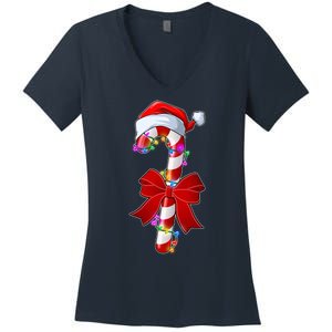 Cute Christmas Candy Cane Women's V-Neck T-Shirt