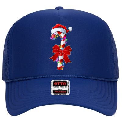 Cute Christmas Candy Cane High Crown Mesh Back Trucker Hat