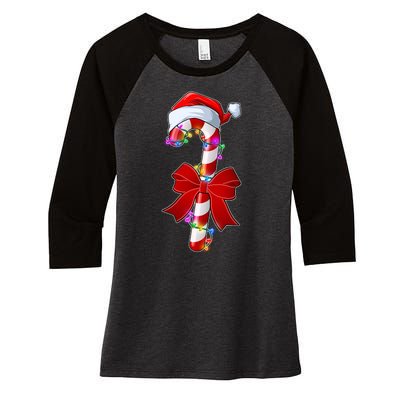 Cute Christmas Candy Cane Women's Tri-Blend 3/4-Sleeve Raglan Shirt