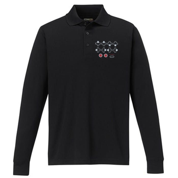 Cheat Code Contra Password Retro Game Gamer Gaming Performance Long Sleeve Polo