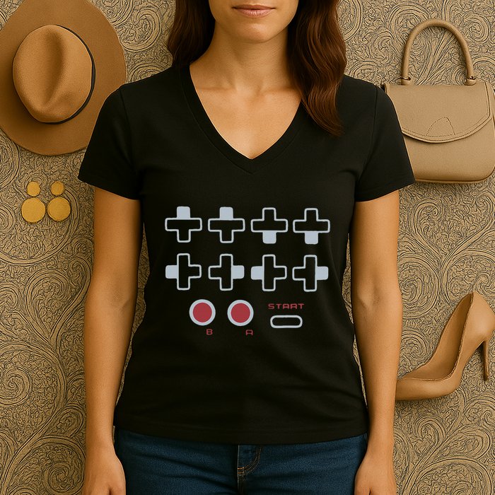 Cheat Code Contra Password Retro Game Gamer Gaming Women's V-Neck T-Shirt