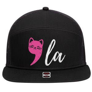 Cute Cat Comma La Kamala Harris For President 2024 Election 7 Panel Mesh Trucker Snapback Hat