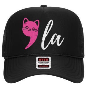 Cute Cat Comma La Kamala Harris For President 2024 Election High Crown Mesh Back Trucker Hat