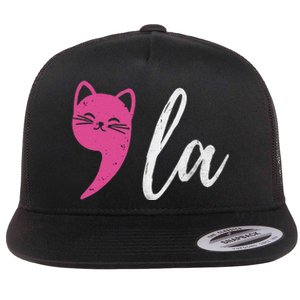 Cute Cat Comma La Kamala Harris For President 2024 Election Flat Bill Trucker Hat