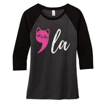 Cute Cat Comma La Kamala Harris For President 2024 Election Women's Tri-Blend 3/4-Sleeve Raglan Shirt