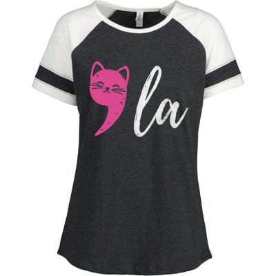 Cute Cat Comma La Kamala Harris For President 2024 Election Enza Ladies Jersey Colorblock Tee