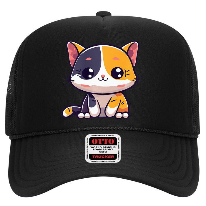 Calico Cat Cute Kitty Pet Kitten Owner Purr Meow Mom Mother High Crown Mesh Back Trucker Hat