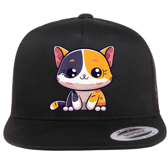 Calico Cat Cute Kitty Pet Kitten Owner Purr Meow Mom Mother Flat Bill Trucker Hat