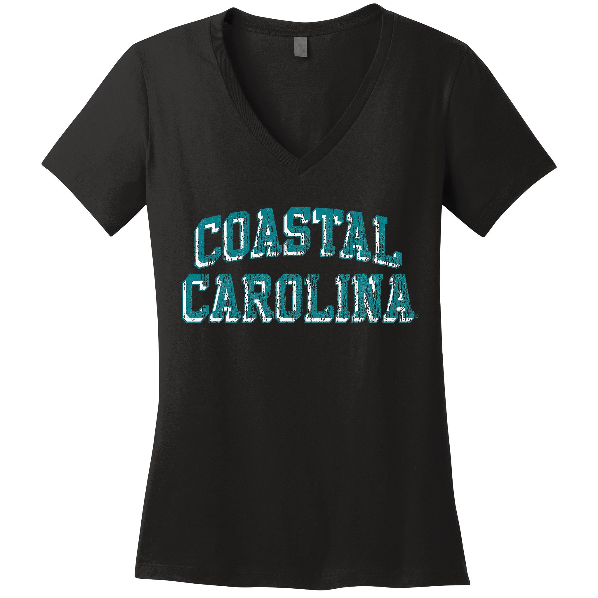 Coastal Carolina Chanticleers Retro Arch Logo Women's V-Neck T-Shirt