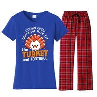 Cousin Crew Cute Turkey Football Feathers Happy Thanksgiving Gift Women's Flannel Pajama Set