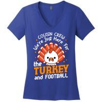 Cousin Crew Cute Turkey Football Feathers Happy Thanksgiving Gift Women's V-Neck T-Shirt