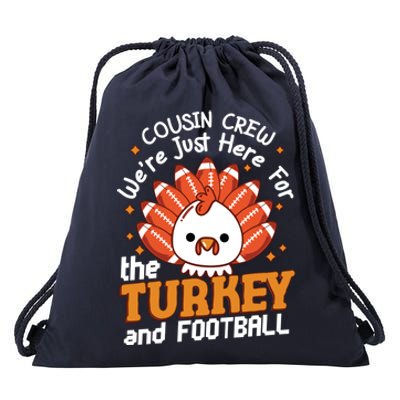 Cousin Crew Cute Turkey Football Feathers Happy Thanksgiving Gift Drawstring Bag