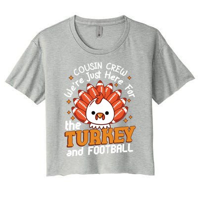 Cousin Crew Cute Turkey Football Feathers Happy Thanksgiving Gift Women's Crop Top Tee