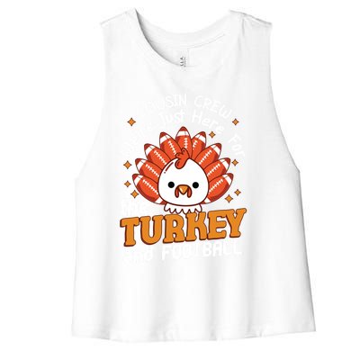 Cousin Crew Cute Turkey Football Feathers Happy Thanksgiving Gift Women's Racerback Cropped Tank