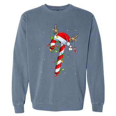 Candy Cane Crew Santa Christmas Lights Xmas Garment-Dyed Sweatshirt