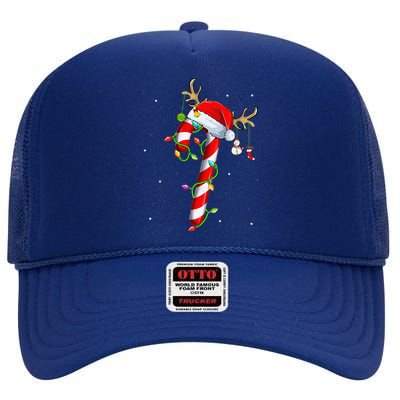 Candy Cane Crew Santa Christmas Lights Xmas High Crown Mesh Back Trucker Hat