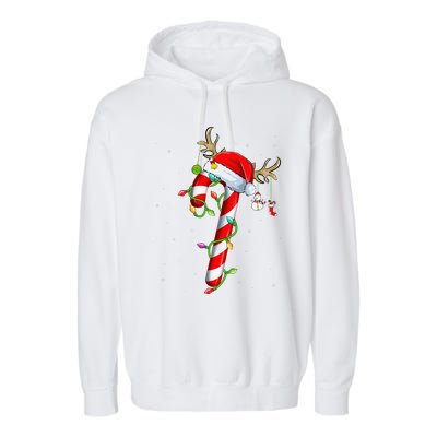 Candy Cane Crew Santa Christmas Lights Xmas Garment-Dyed Fleece Hoodie