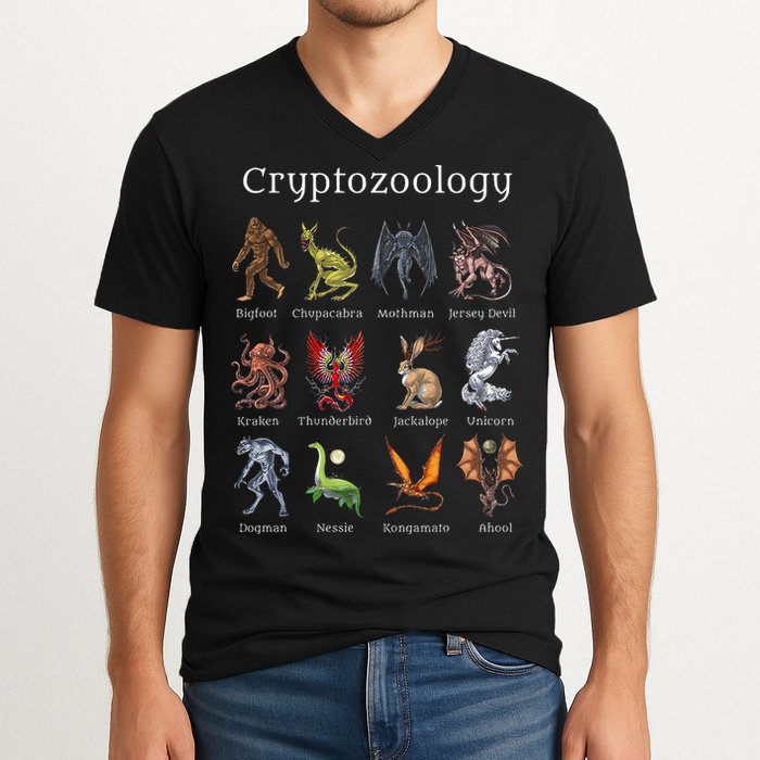 Cryptozoology Cryptid Creatures Fantasy Mythical Monsters V-Neck T-Shirt