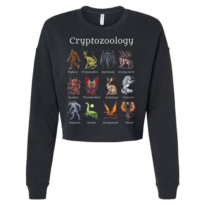 Cryptozoology Cryptid Creatures Fantasy Mythical Monsters Cropped Pullover Crew
