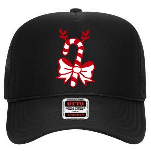 Christmas Candy Cane Santa Xmas High Crown Mesh Back Trucker Hat