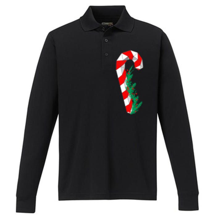 Christmas Candy Cane Santa Xmas Performance Long Sleeve Polo