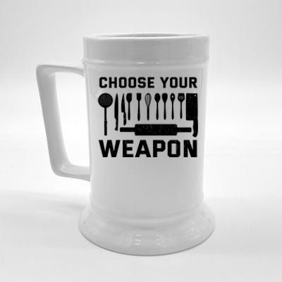 Chef Cook Cooking Choose Your Weapon Kitchen Knife Fork Gift Beer Stein