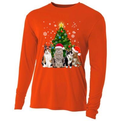 Cute Cat Christmas Tree Cat Lover Xmas Cat Mom Gift Cooling Performance Long Sleeve Crew