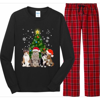 Cute Cat Christmas Tree Cat Lover Xmas Cat Mom Gift Long Sleeve Pajama Set