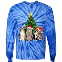 Cute Cat Christmas Tree Cat Lover Xmas Cat Mom Gift Tie-Dye Long Sleeve Shirt