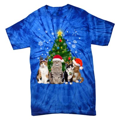 Cute Cat Christmas Tree Cat Lover Xmas Cat Mom Gift Tie-Dye T-Shirt