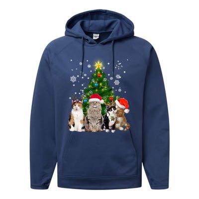 Cute Cat Christmas Tree Cat Lover Xmas Cat Mom Gift Performance Fleece Hoodie