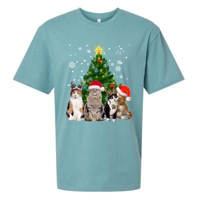 Cute Cat Christmas Tree Cat Lover Xmas Cat Mom Gift Sueded Cloud Jersey T-Shirt