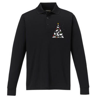 Cute Cat Christmas Tree Merry Catmas Cat Lovers  Performance Long Sleeve Polo