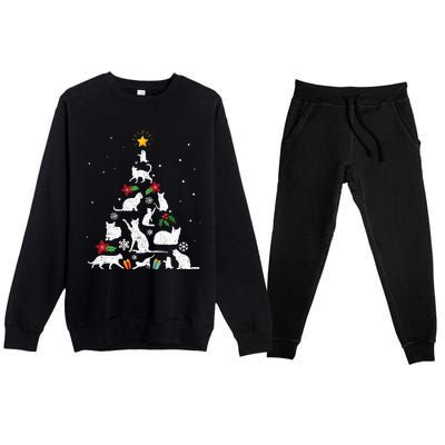 Cute Cat Christmas Tree Merry Catmas Cat Lovers  Premium Crewneck Sweatsuit Set