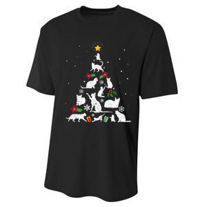 Cute Cat Christmas Tree Merry Catmas Cat Lovers  Performance Sprint T-Shirt