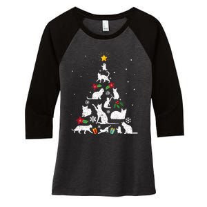 Cute Cat Christmas Tree Merry Catmas Cat Lovers  Women's Tri-Blend 3/4-Sleeve Raglan Shirt