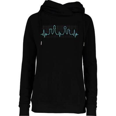 Chess, Chess Club, Chess Heartbeat Womens Funnel Neck Pullover Hood