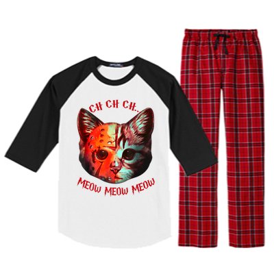 Ch Ch Ch Meow Meow Halloween Scary Cat Raglan Sleeve Pajama Set