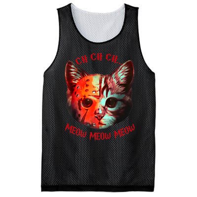 Ch Ch Ch Meow Meow Halloween Scary Cat Mesh Reversible Basketball Jersey Tank