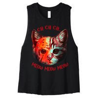 Ch Ch Ch Meow Meow Halloween Scary Cat Women's Racerback Cropped Tank