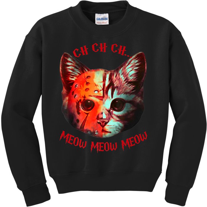 Ch Ch Ch Meow Meow Halloween Scary Cat Kids Sweatshirt