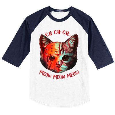 Ch Ch Ch Meow Meow Halloween Scary Cat Baseball Sleeve Shirt