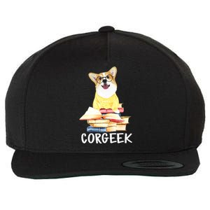 Corgeek Cute Corgi Geek Dog Pun Bookworm Bookish Reader Joke Cool Gift Wool Snapback Cap