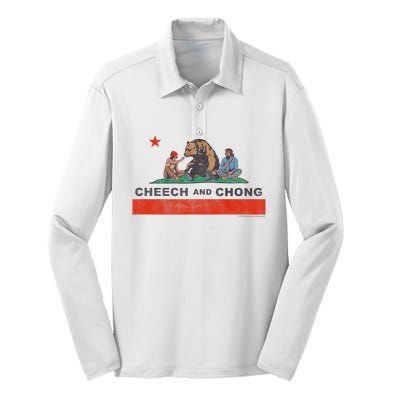 Cheech & Chong Chilling In California Republic Flag Silk Touch Performance Long Sleeve Polo