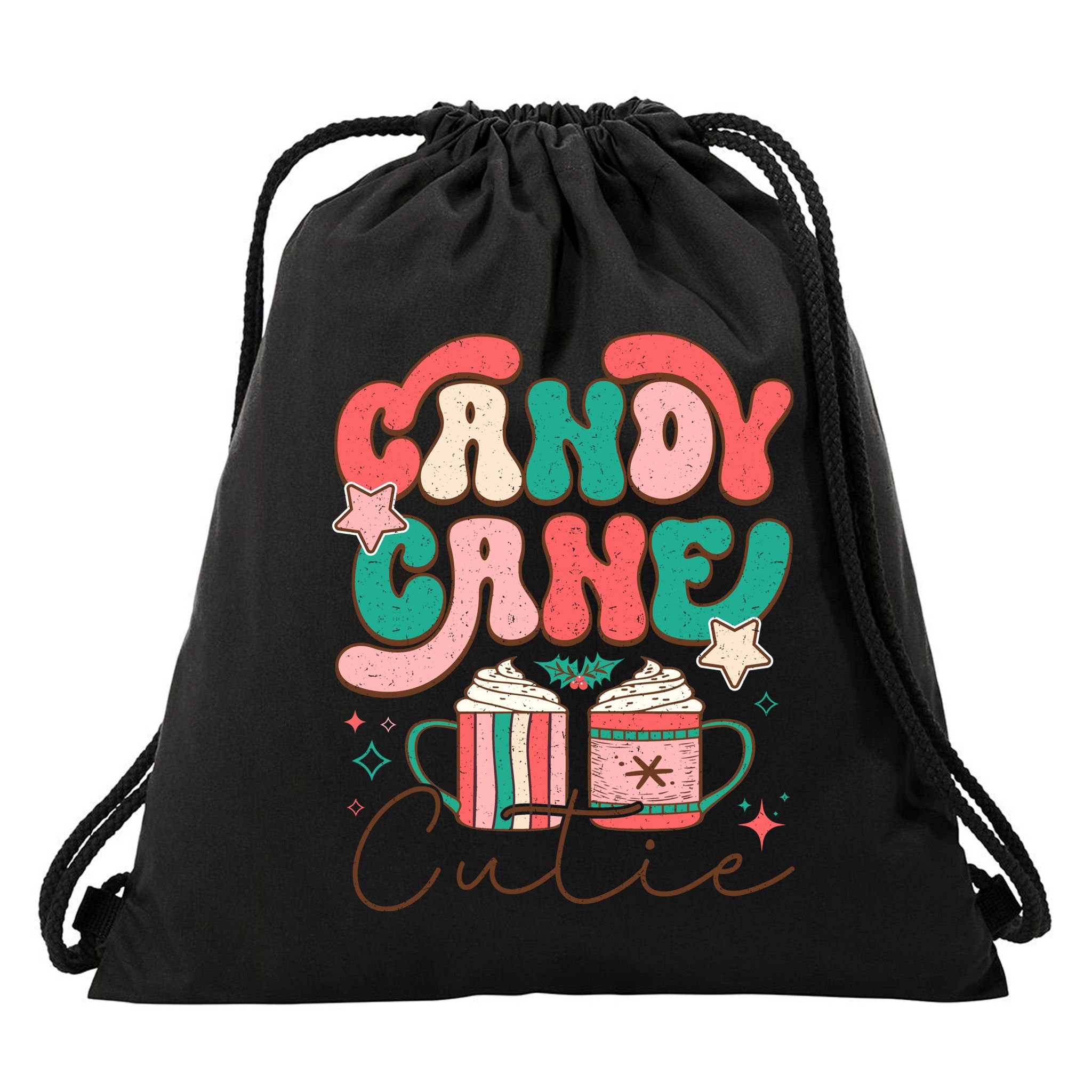 Candy Cane Cutie Festive Graphic Drawstring Bag