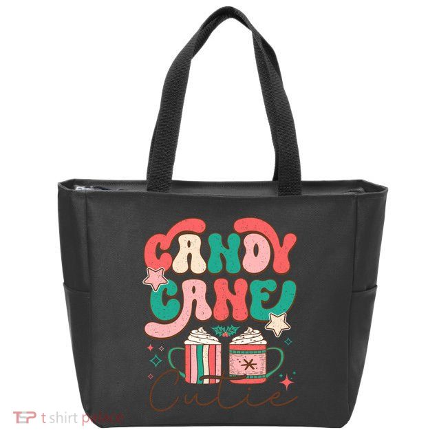 Candy Cane Cutie Festive Graphic Zip Tote Bag