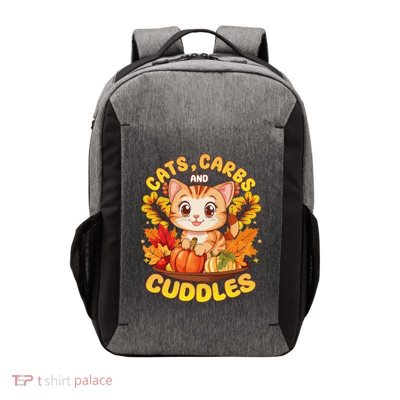 Cats Carbs & Cuddles Thanksgiving Dinner Kitten Vector Backpack